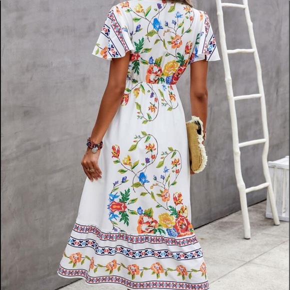 Boho Floral Paisley Print Butterfly Sleeve Dress - Picture 6 of 7